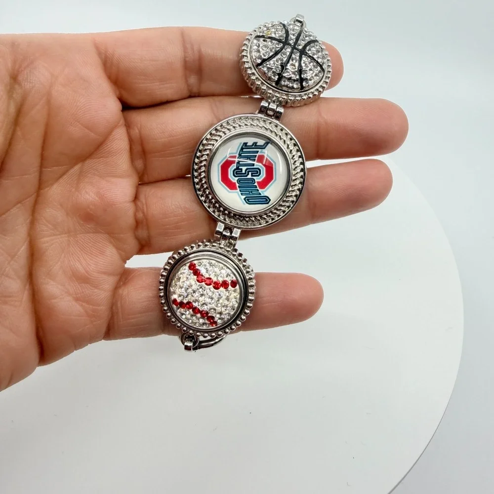 Silver Tone Red White Rhinestone Collegiate Fan‎ Bracelet Ohio Sports Team Boho